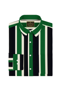 Navy with White and Forest Green Ultra Wide Regimental Stripes Men's Cotton Shirt