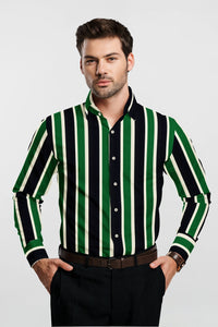 Navy with White and Forest Green Ultra Wide Regimental Stripes Men's Cotton Shirt