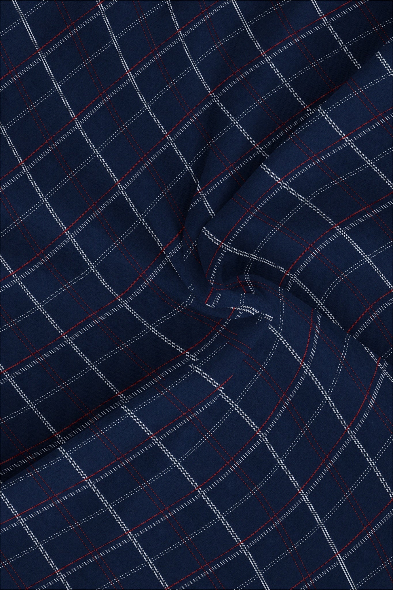 Denim Blue with Navy and Chili Red Altered Broken Checks Men's Cotton Shirt