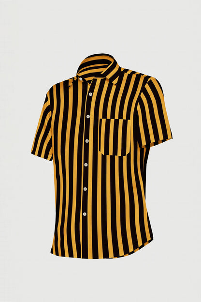 Sable Black and Tuscany Yellow Bengal Stripes Men's Cotton Shirt