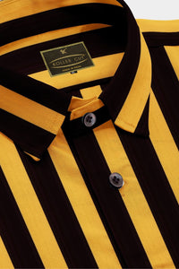 Sable Black and Tuscany Yellow Bengal Stripes Men's Cotton Shirt
