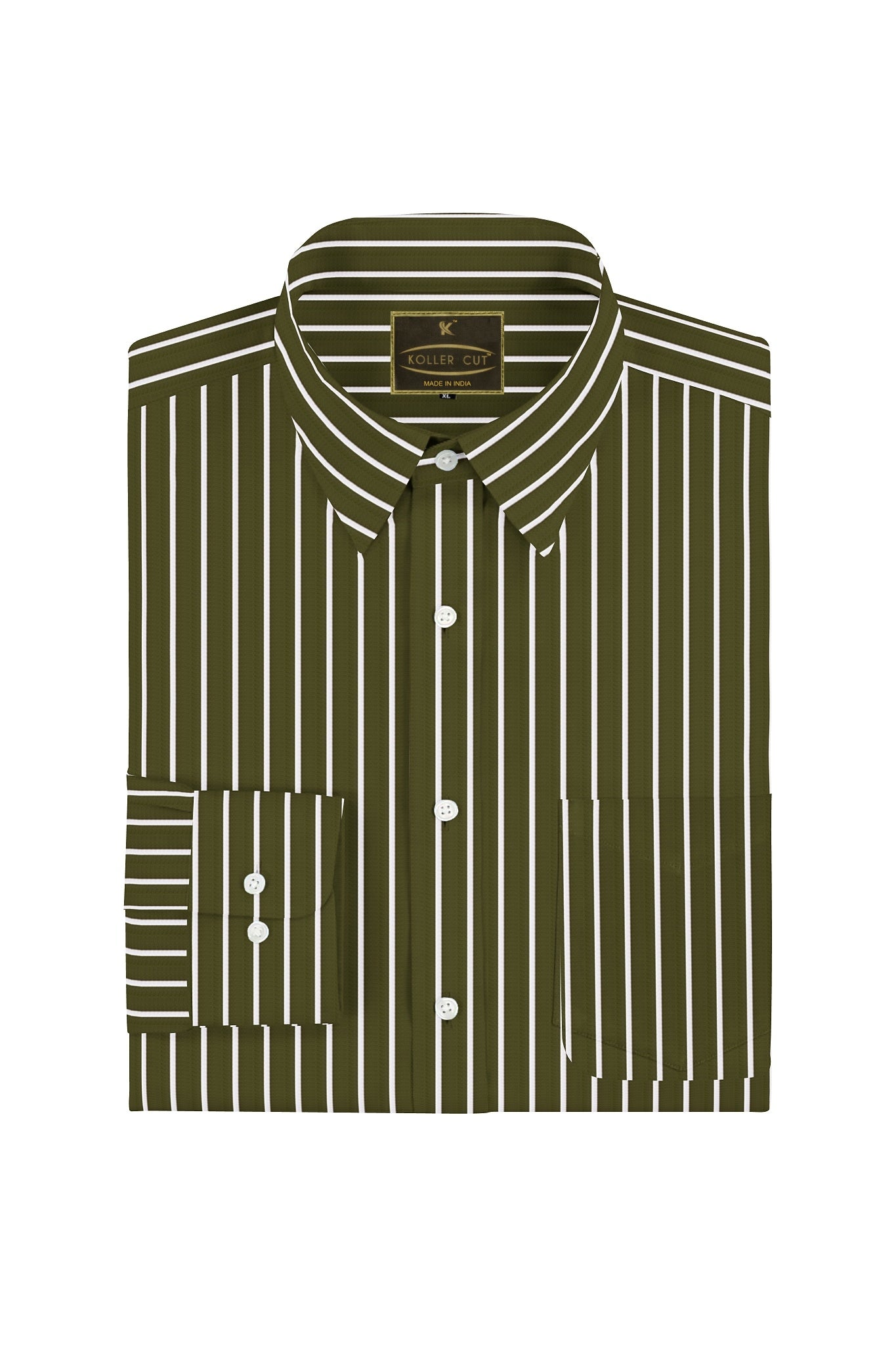 Olive Green and White Pinstripes Men's Cotton Shirt