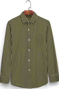 Olive Green and White Pinstripes Men's Cotton Shirt
