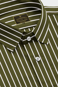 Olive Green and White Pinstripes Men's Cotton Shirt