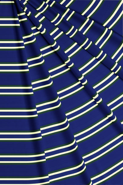 Lapis Blue with Foliage Green and White Stripes Cotton Shirt