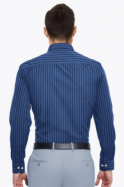 Aegeon Blue and Azure Blue Chalk Stripes Premium Cotton Shirt