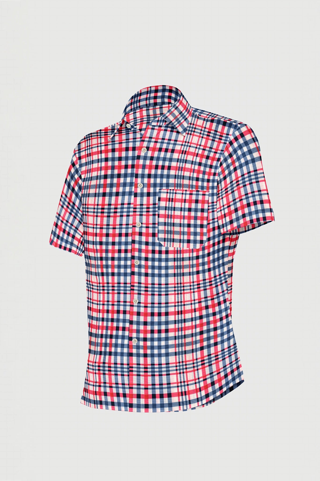 White with Denim Blue and Punch Pink Check Men s Cotton Shirt