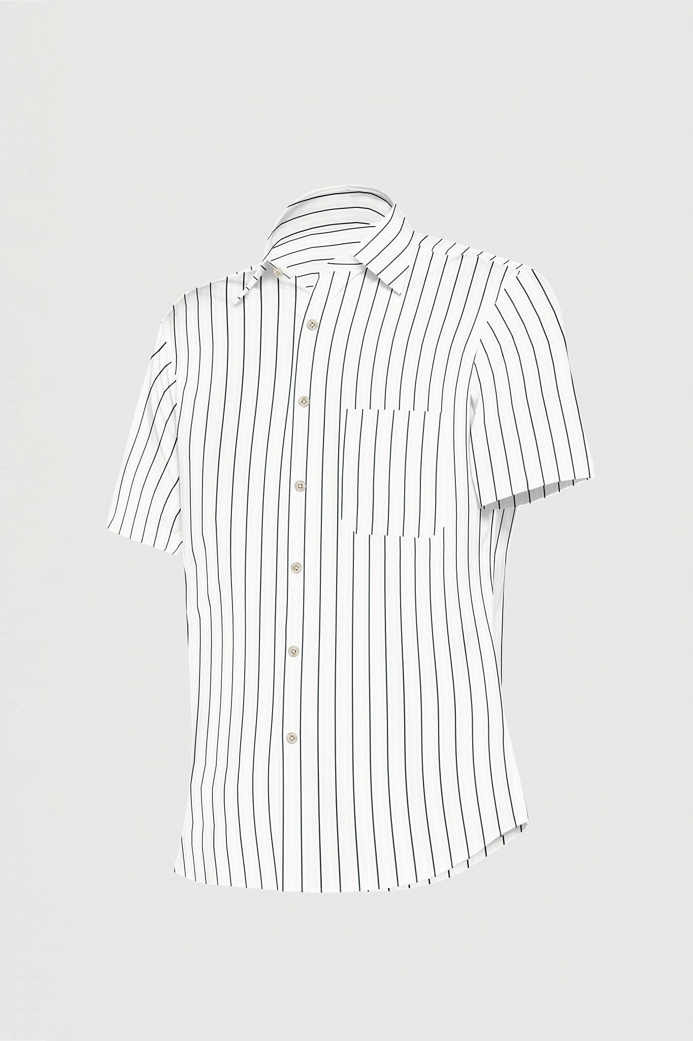 White with Ink black Wide Pinstriped and Monstera Leaves Magic Printed Cotton Shirt