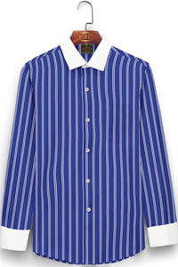Dark Azure Blue with White Double Stripes Designer Cotton shirtDark Azure Blue with White Double Stripes Designer Cotton shirt