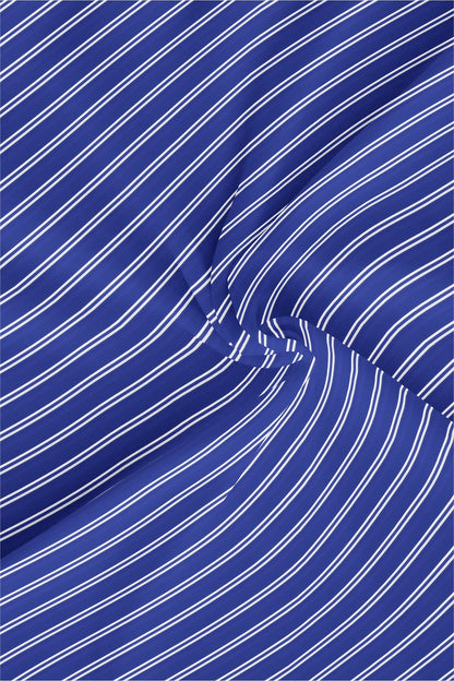 Dark Azure Blue with White Double stripes Men's Cotton shirt
