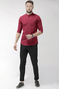 Carmine Red Mandarin Collar Men's Luxurious Linen Shirt