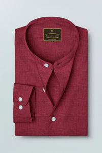 Carmine Red Mandarin Collar Men's Luxurious Linen Shirt