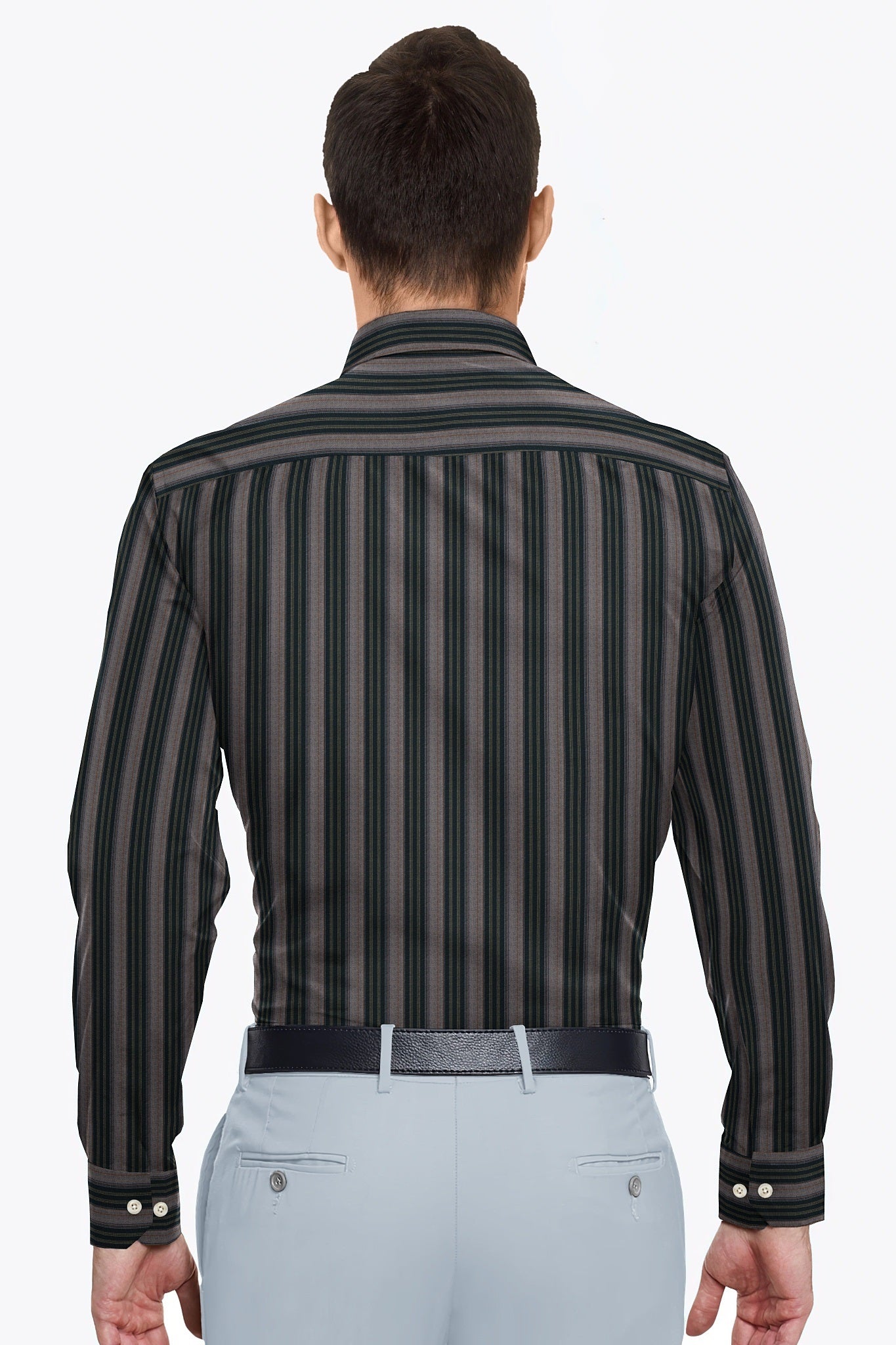 Brown and Belgravia Green and Pineapple Yellow Stripes Cotton Shirt