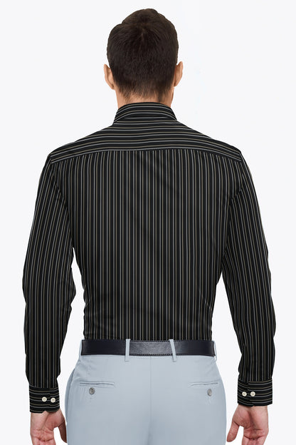 Jade Black with Beige and White Stripes Premium Cotton Shirt