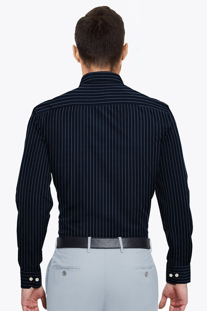 Oxford Blue and Smoke White Stripes Oxford Cotton Shirt