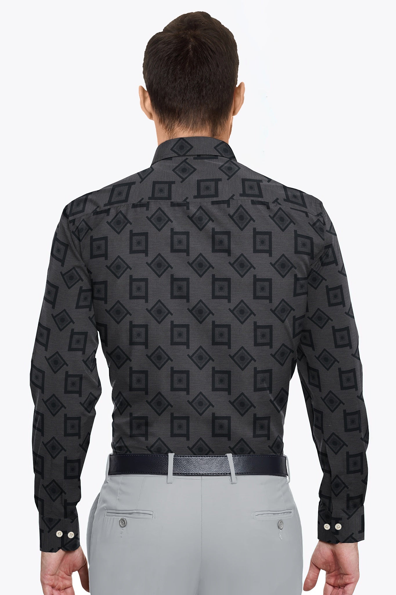 Ebony black with Lunar Gray and Jet Black Square Jacquard Print Egyptian Giza Cotton Shirt