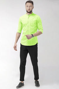 Lime Green Mandarin Collar Men's Luxurious Linen Shirt
