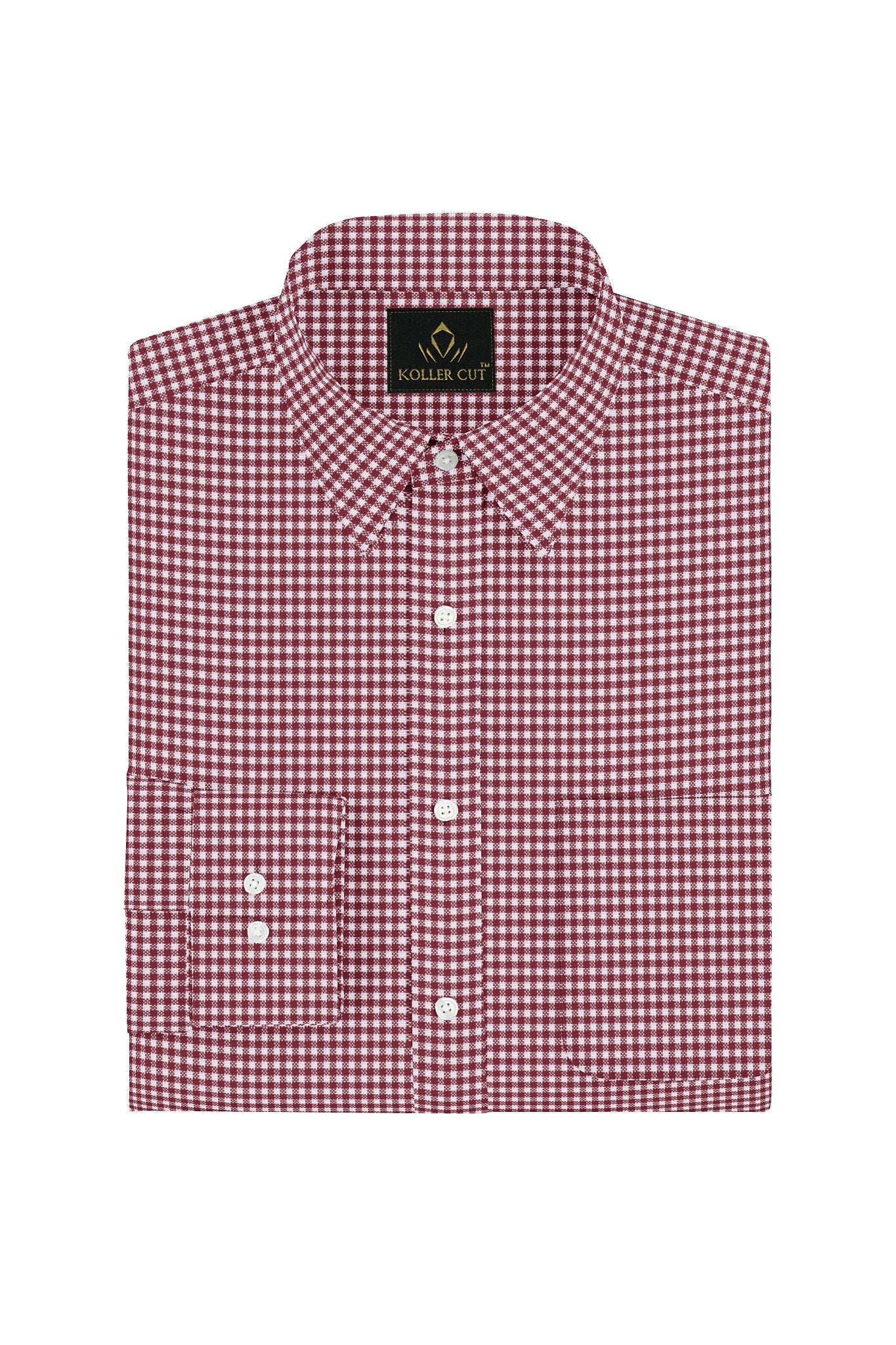 White and Maroon Gingham Checks Cotton Shirt