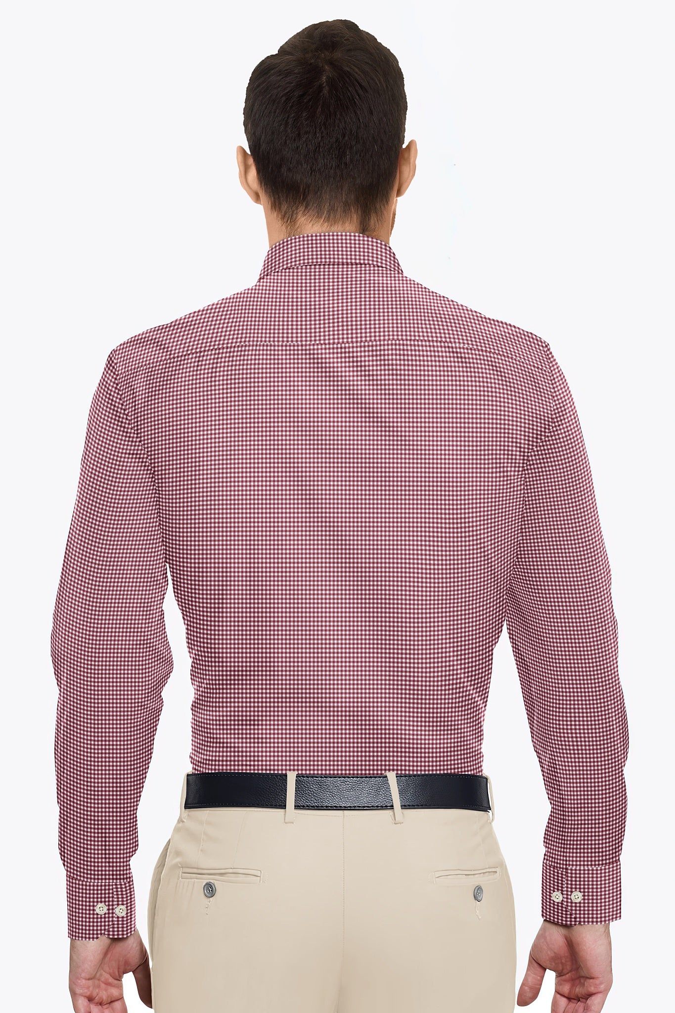 White and Maroon Gingham Checks Cotton Shirt