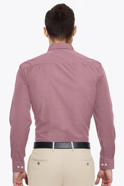 White and Maroon Gingham Checks Cotton Shirt