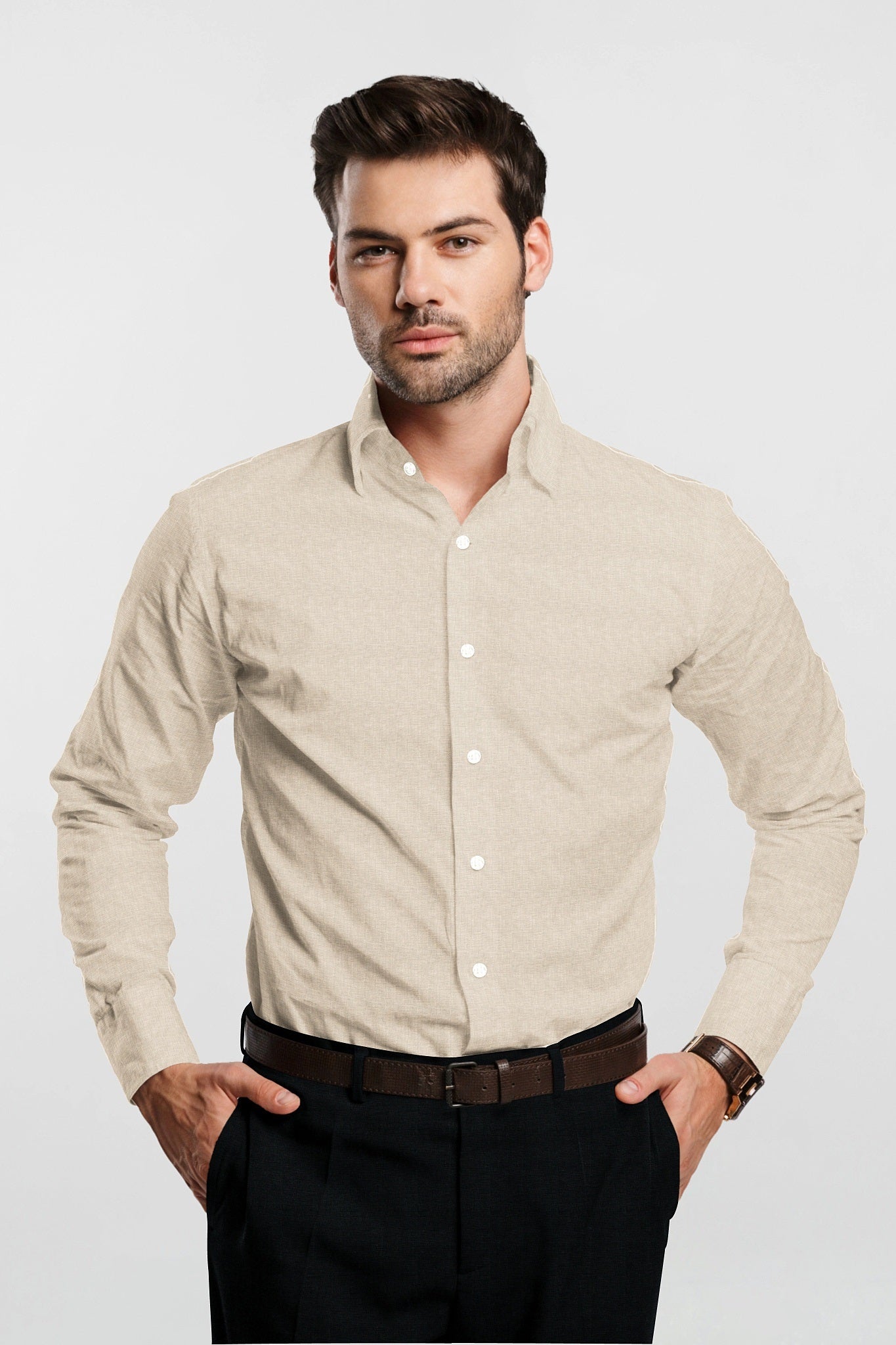 Light Fawn Men's Luxurious Linen Shirt