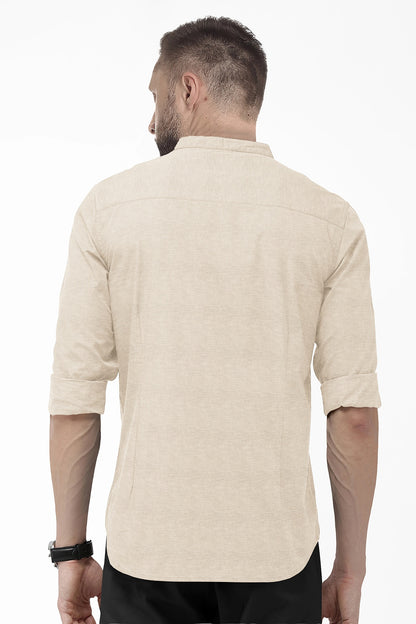 Beige Mandarin Collar Luxurious Linen shirt