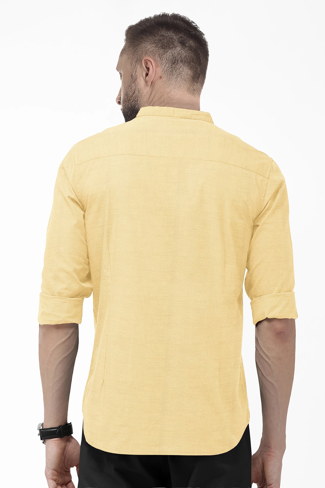 Buff Mandarin Collar Luxurious Linen Shirt