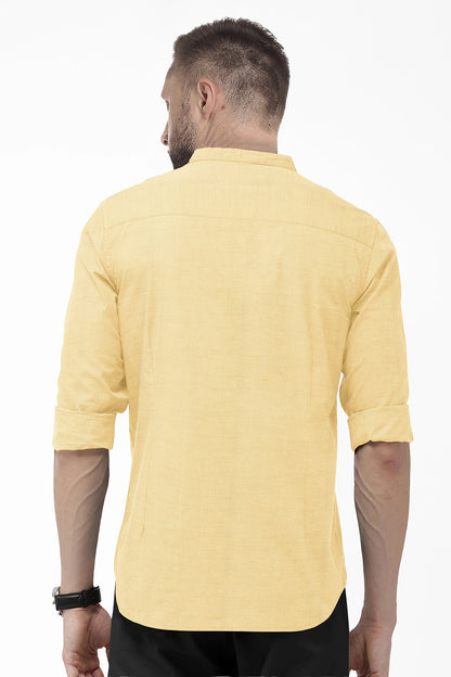 Buff Mandarin Collar Luxurious Linen Shirt