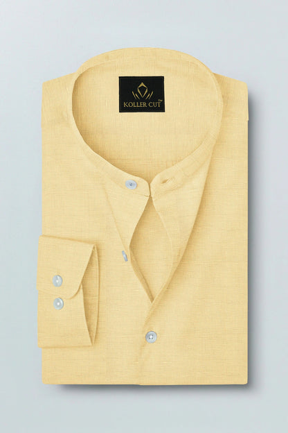 Buff Mandarin Collar Luxurious Linen Shirt
