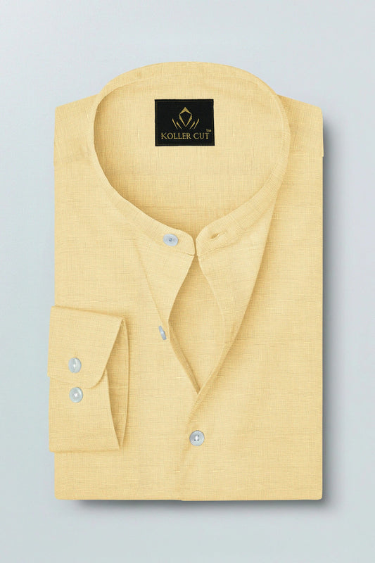 Buff Mandarin Collar Luxurious Linen Shirt