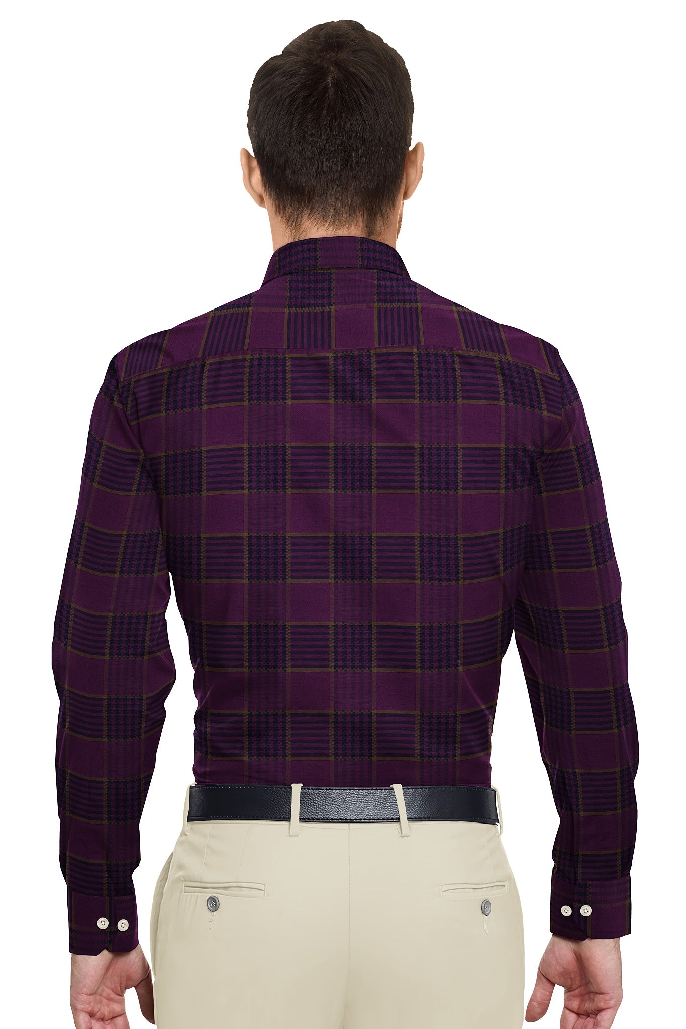 Italian Plum Purple with Estate Blue and Nuggets Gold Jacquard Checks Premium Egyptian Giza Cotton Shirt