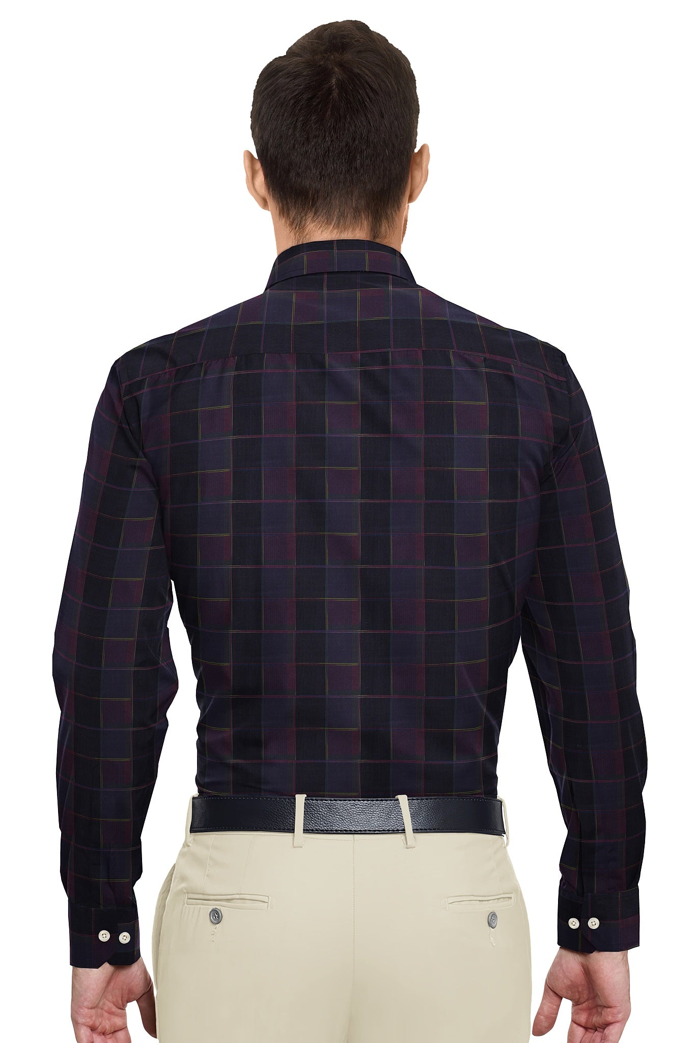 Jade Black with Tillandsia Purple and Rhubarb Red Jacquard Premium Check Giza Cotton Shirt