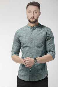 Chinois Green Mandarin Collar Men's Luxurious Linen Shirt