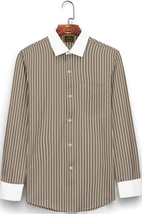 Tortilla Brown and White Pinstripes Designer Cotton Shirt