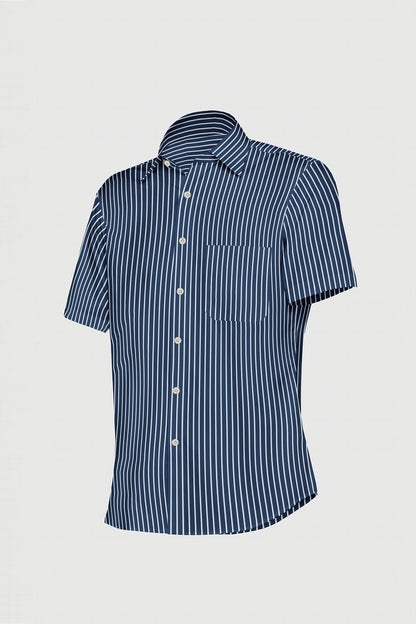 Space Blue and White Pinstripes Men's Cotton Shirt