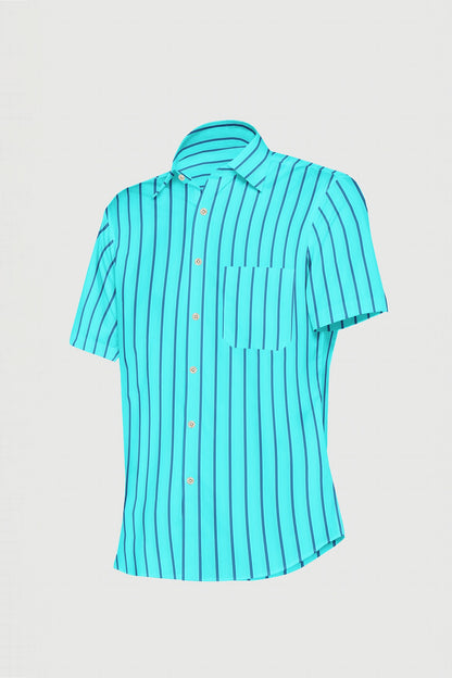 Electric Blue with Navy Double Stripes Men's Cotton Shirt
