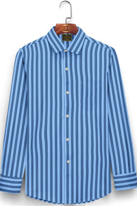 Carolina Blue and Sapphire Blue Stripes Men's Cotton Shirt
