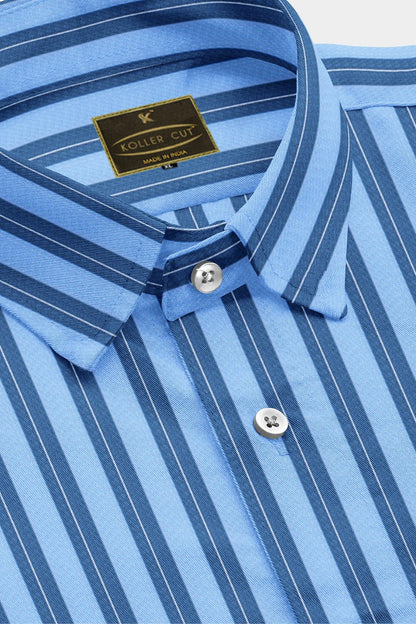 Carolina Blue and Sapphire Blue Stripes Men's Cotton Shirt
