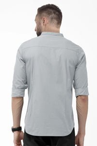 Grey Mandarin Collar Giza Cotton Shirt