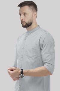 Grey Mandarin Collar Giza Cotton Shirt