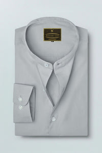 Grey Mandarin Collar Giza Cotton Shirt