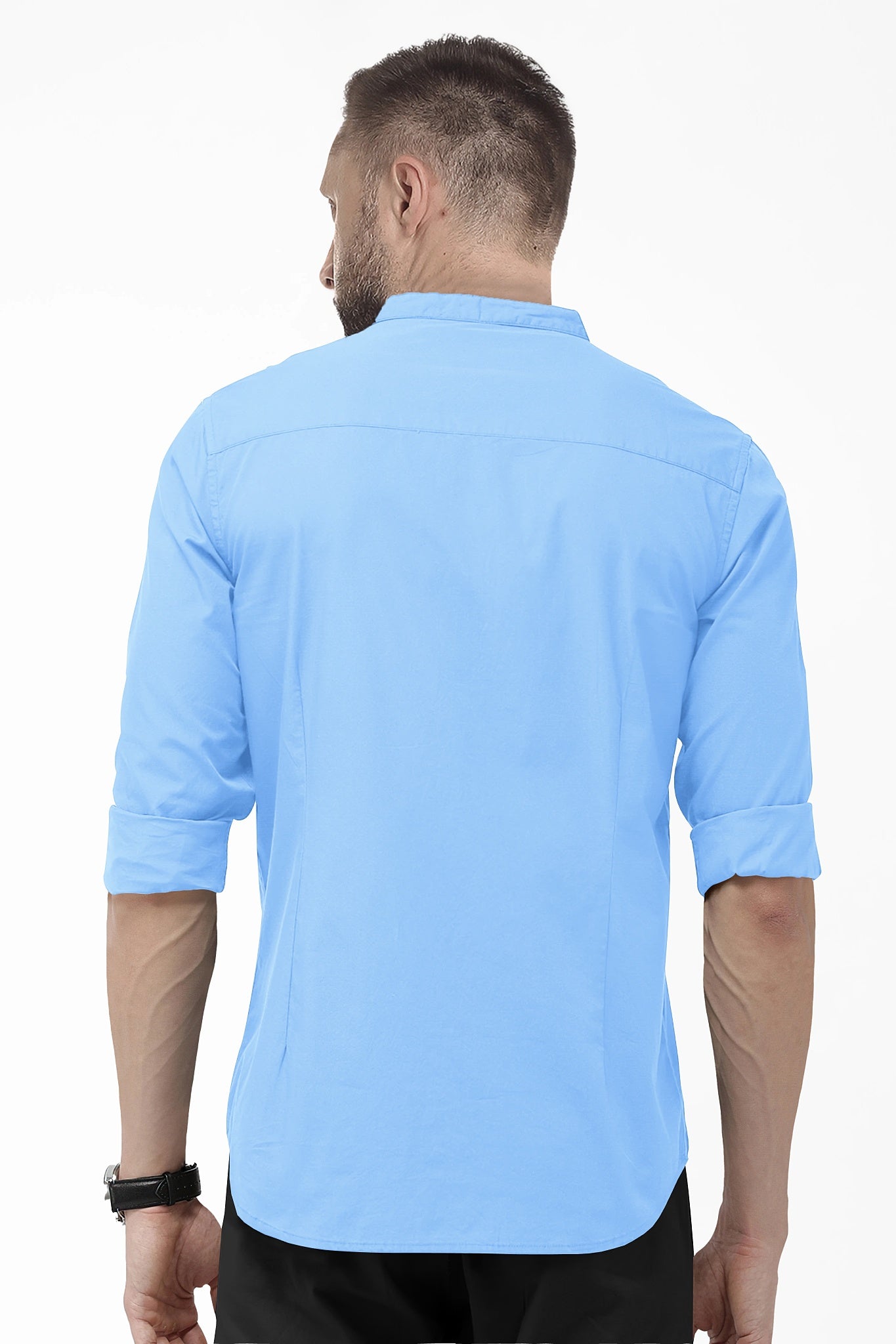Hawkes Blue Mandarin Collar Giza Cotton Shirt