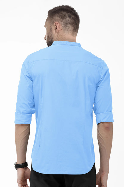Hawkes Blue Mandarin Collar Giza Cotton Shirt