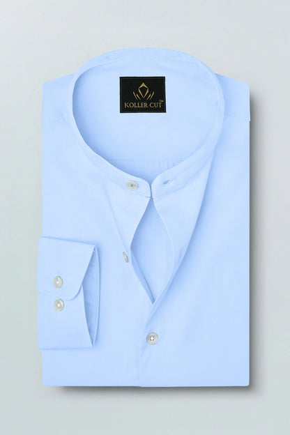 Hawkes Blue Mandarin Collar Giza Cotton Shirt