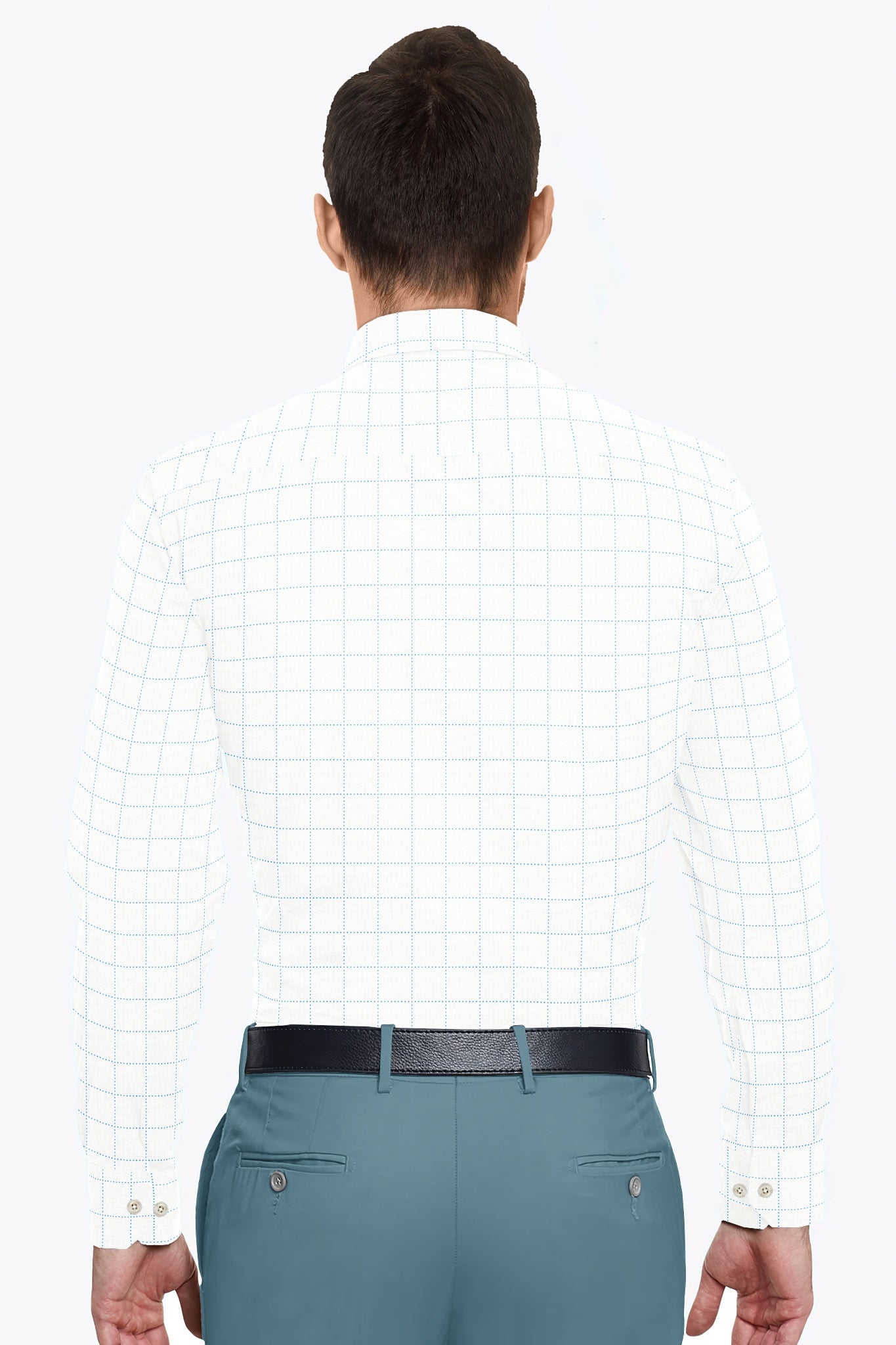 Bright White with Sapphire Blue Windowpane Men's Cotton Shirt
