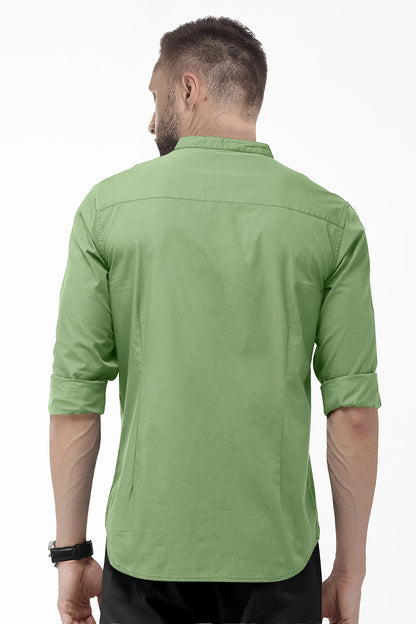 Mantle Green Mandarin Collar Giza Cotton Shirt