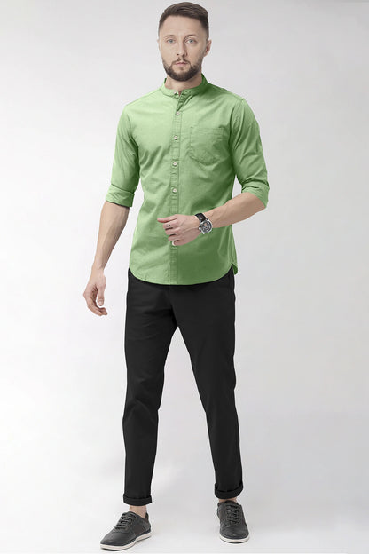 Mantle Green Mandarin Collar Giza Cotton Shirt