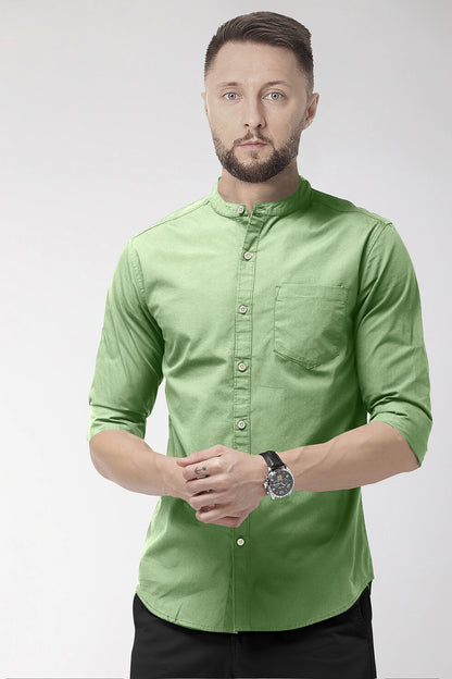 Mantle Green Mandarin Collar Giza Cotton Shirt