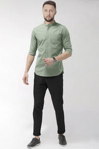 Mantle Green Mandarin Collar Giza Cotton Shirt