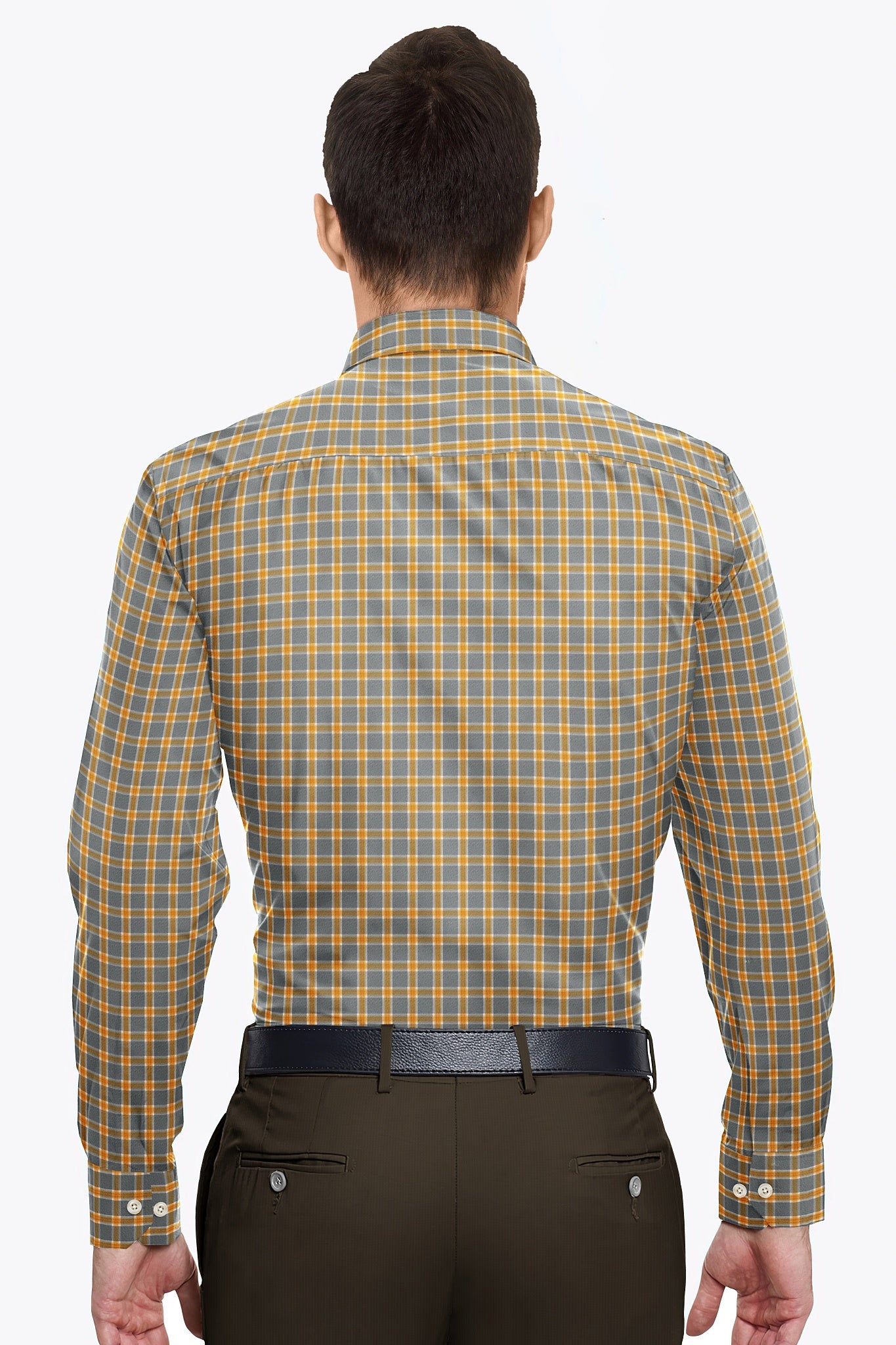 Oslo Gray and Tangerine Orange Gingham Checks Cotton Shirt